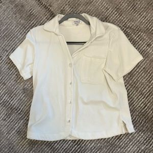 White beach button down
